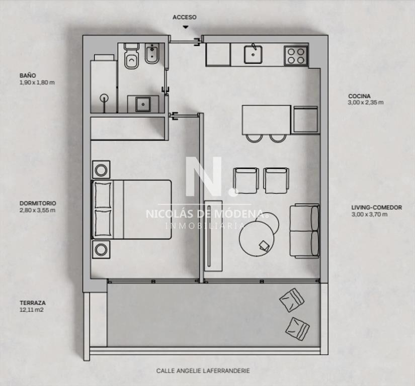En venta apartamento de 1 dormitorio con terraza