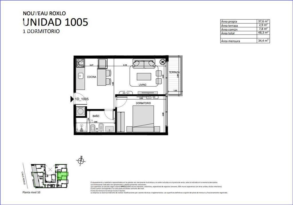 Apartamento de un dormitorio en venta en Cordón - 1005