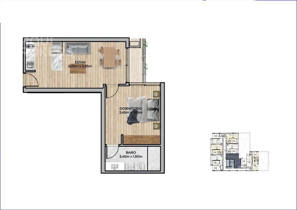 Apartamento de un dormitorio en venta en Centro - 706