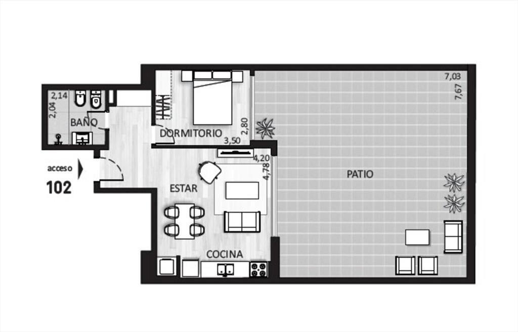 Venta apartamento 1 dormitorio con patio en Cordón a estren