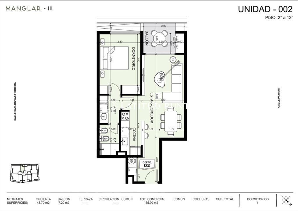 Apartamento de 1 dormitorio en Manglar Umbra