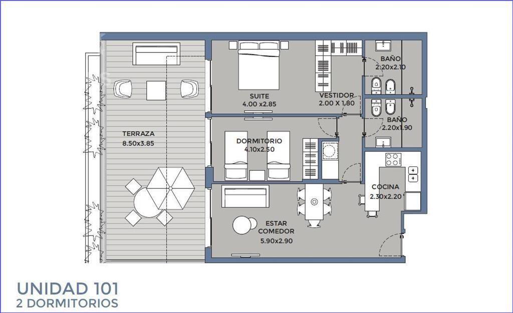 Apartamento de dos dormitorios en venta en Pocitos - 101