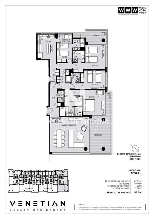 Departamento de 4 suites en venta frente al mar.
