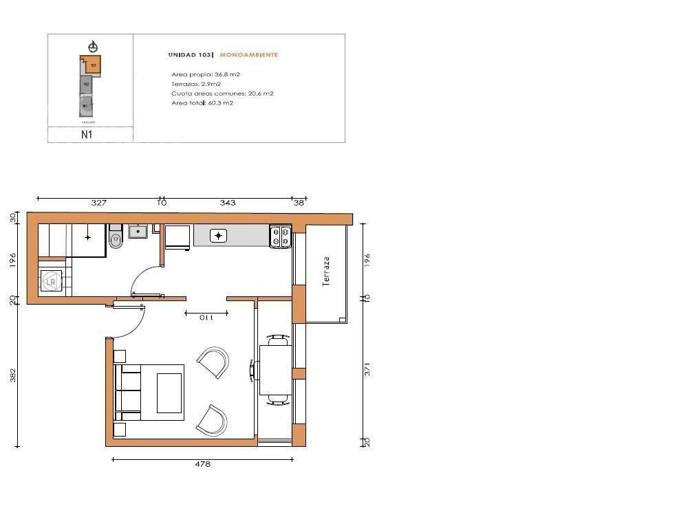 Apartamento monoambiente en alquiler en Centro - 103