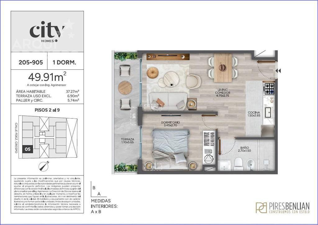 Apartamento de un dormitorio en venta en Cordón - 205