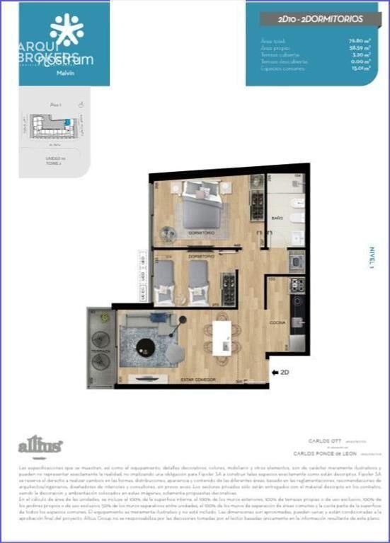 Apartamento de 2 dormitorios en venta con renta en Malvín -