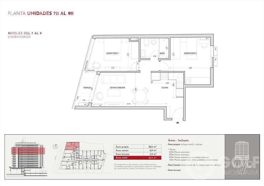 Venta de apartamento de dos dormitorios con terraza - Centr