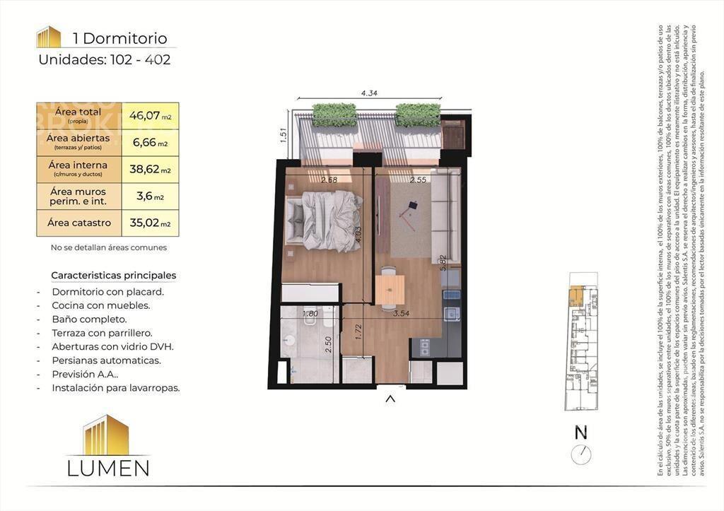 Apartamento de un dormitorio en venta en Buceo - 202
