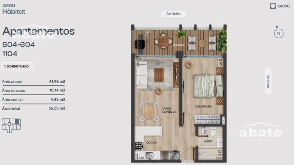 Apartamento 1 dormitorio con gran terraza A ESTRENAR en Par