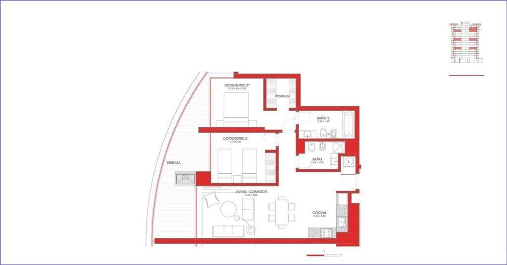 Apartamento de dos dormitorios en alquiler en Parque Roosev