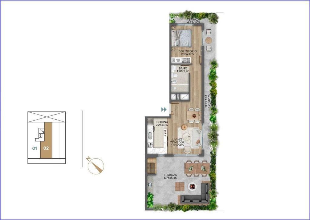 Apartamento penthouse de un dormitorio en venta en Punta Ca
