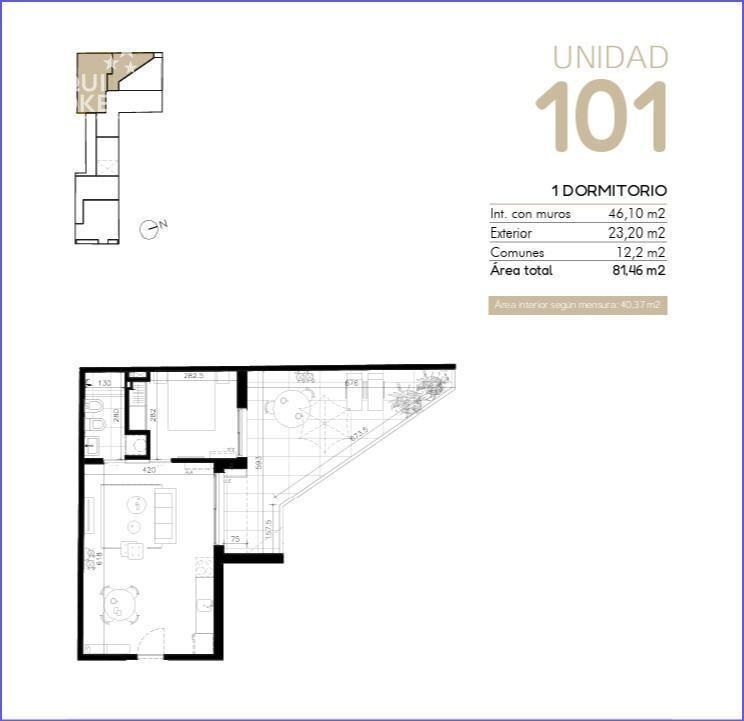 Apartamento de un dormitorio en venta en Cordón Sur - 101