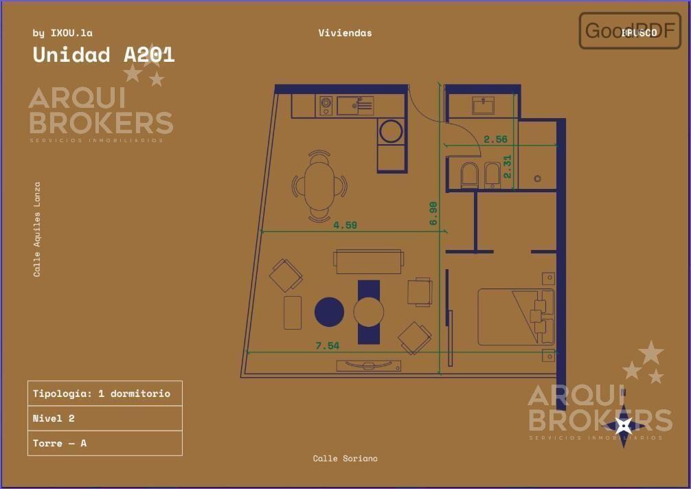 Apartamento de 1 dormitorio en venta en Centro -201A