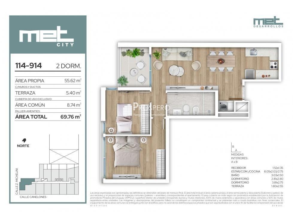 VA1916 venta apto 2 dorm MET CITY Centro