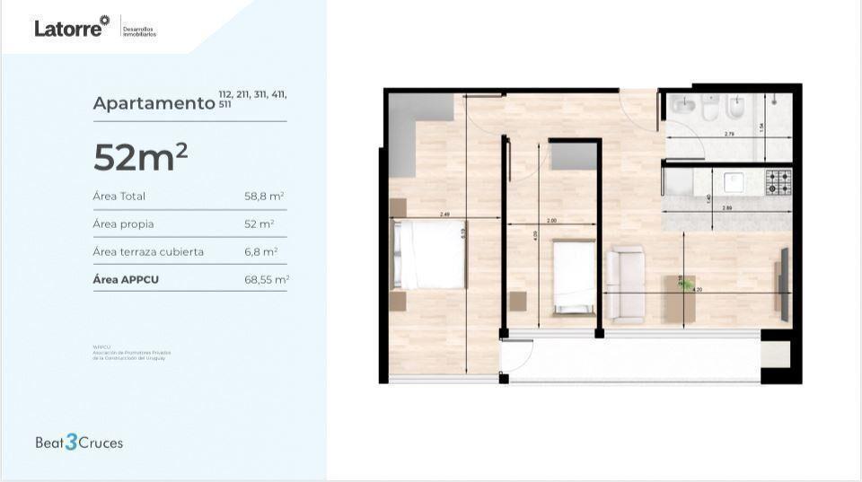 APARTAMENTO 2 DORMITORIOS BEAT 3 CRUCES