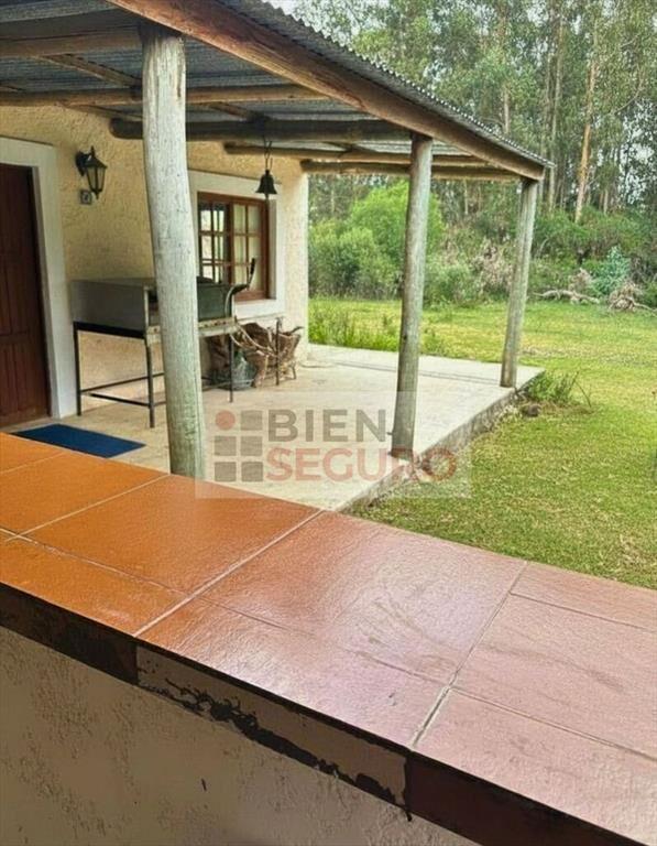 Hermosa chacra con construcciones, monte nativo y cascada,