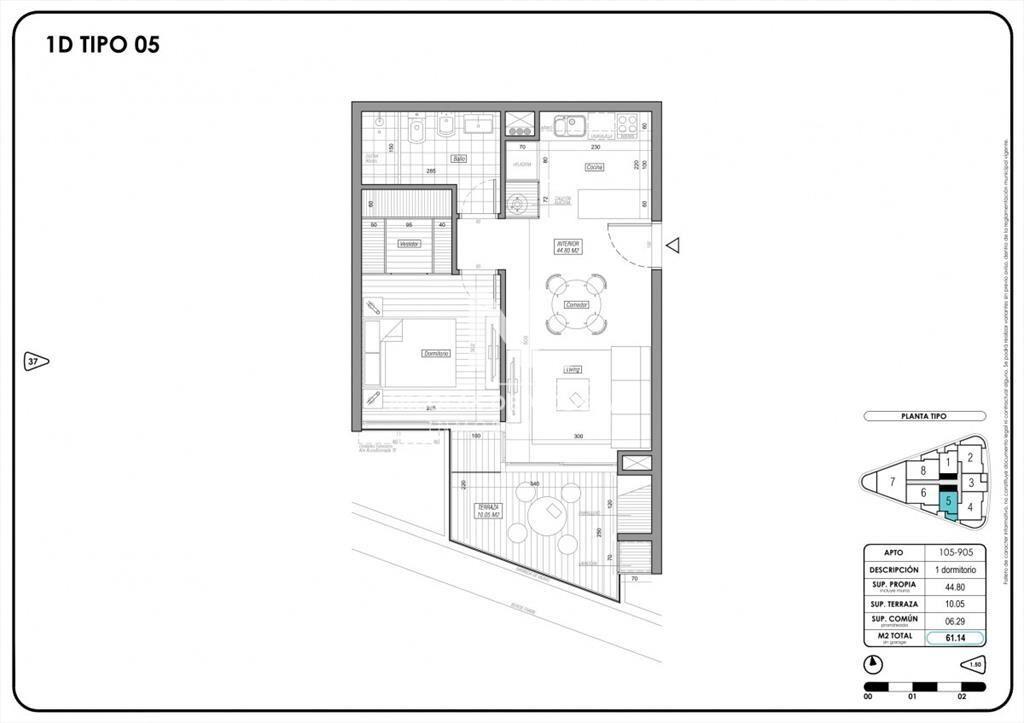 Apartamento de 1 dorm. en Wave Brava en venta.