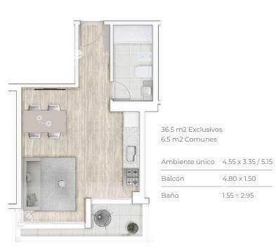 Apartamento monoambiente en Cordón