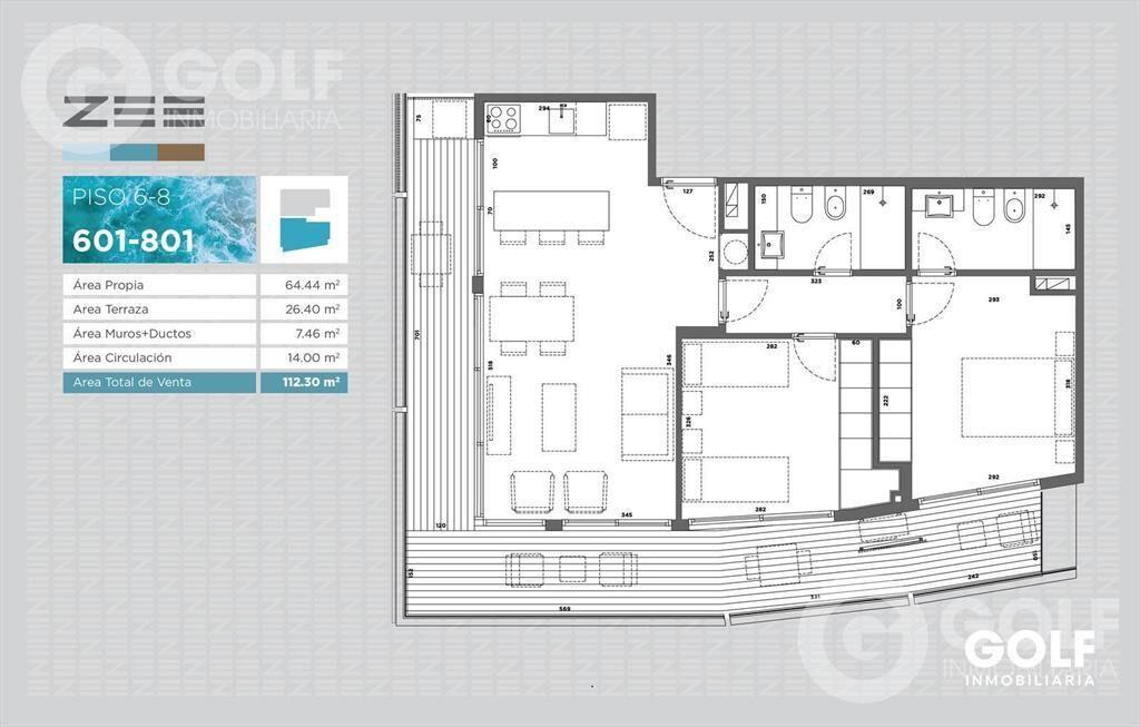 Venta de apartamento de 2 dormitorios con terraza en rambla