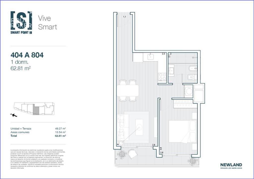 Apartamento de un dormitorio en venta en Tres Cruces - 404