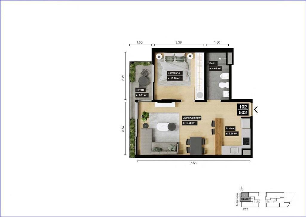 Apartamento  de un dormitorio en venta en Tres Cruces - 102