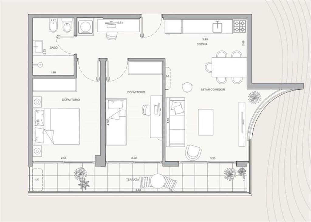 Venta Apartamento 2 dorm, terraza Cordón Sur