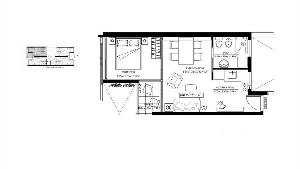 Apartamento en venta de un dormitorio en Tres Cruces - 401