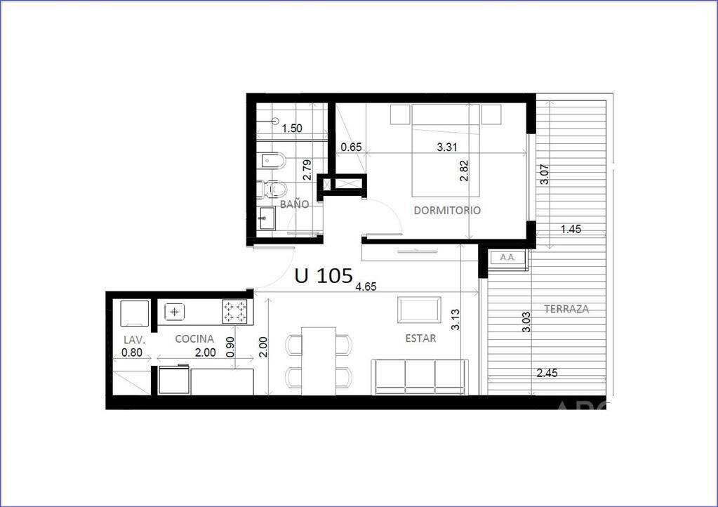 Apartamento de un dormitorio en venta en Cordón Sur - 105