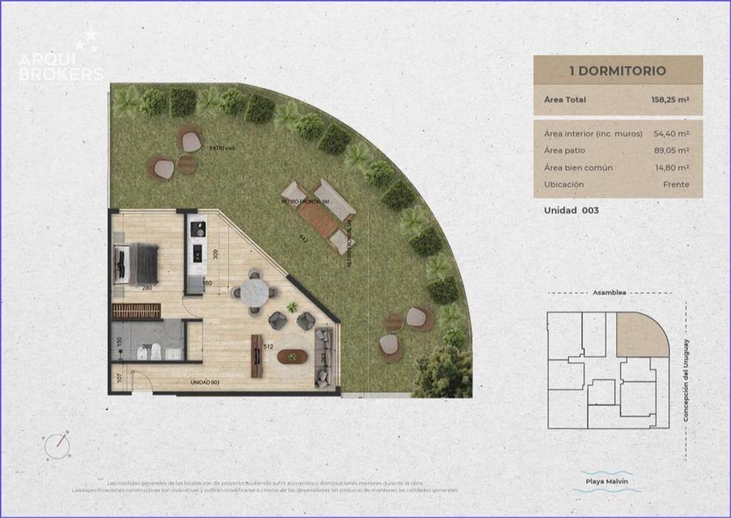 Apartamento de un dormitorio con patio en venta en Malvín -