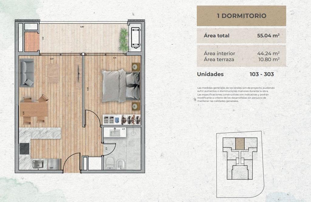 VENTA Apto CIUDAD DE LA COSTA 1 dorm balcón POZO