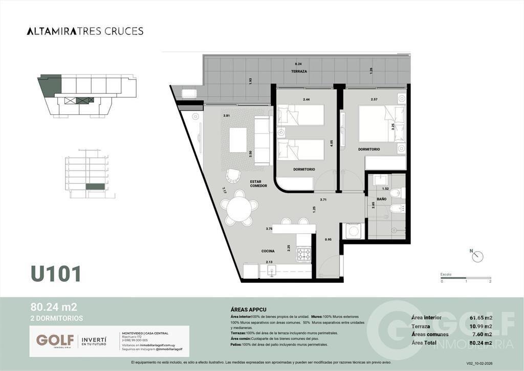 Venta de apartamento de 2 dormitorios en Tres Cruces
