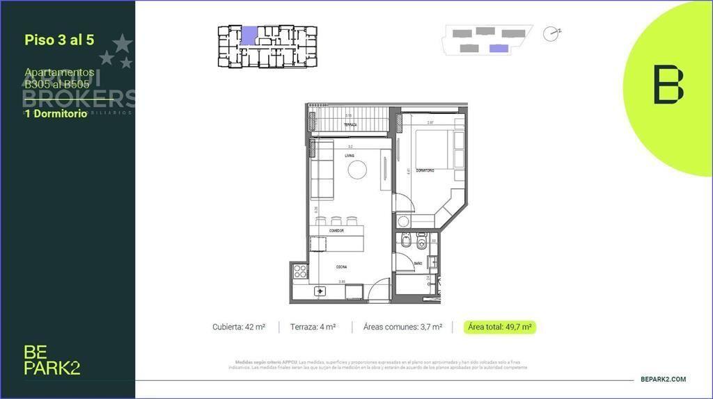 Apartamento de un dormitorio en venta en Parque Rivera - B5