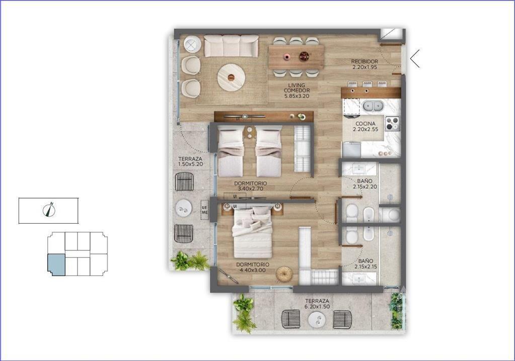 Apartamento de dos dormitorios en venta en Pocitos - 1503