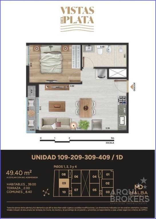 Apartamento de un dormitorio en venta en Aguada - 309