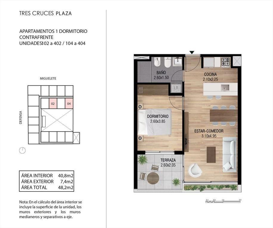 Venta apto 1 dorm Tres Cruces NOV 2027 ley VIS