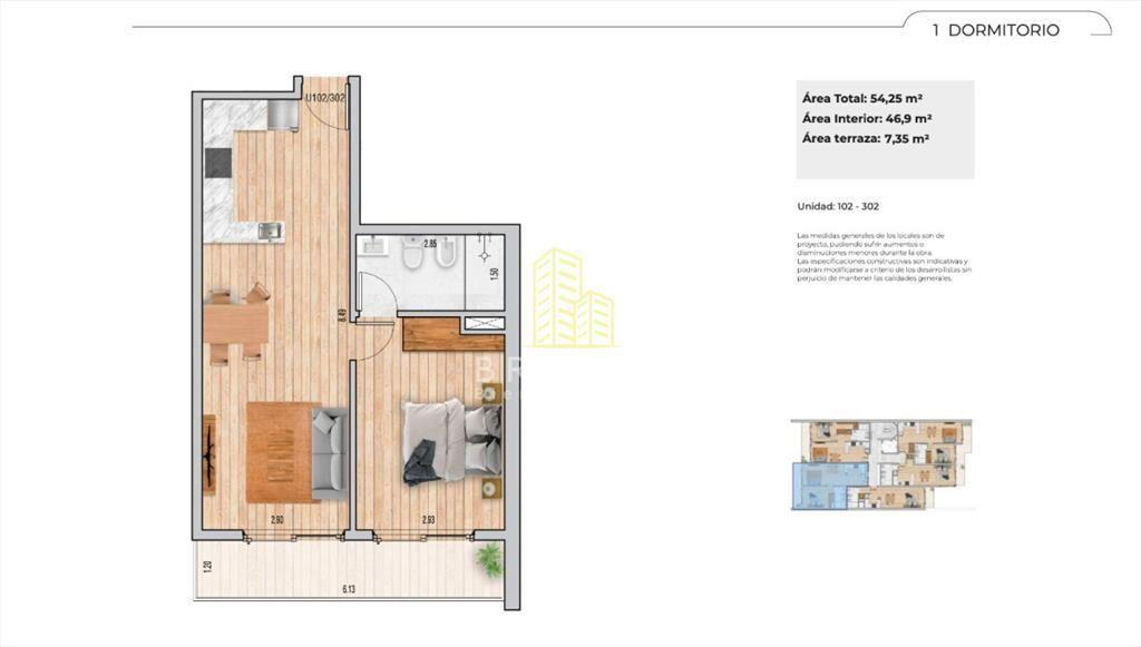Venta de apartamento de un dormitorio en en a del