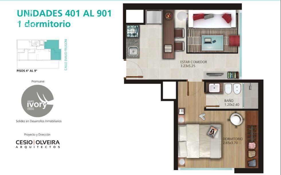 Apartamento de un dormitorio en venta en Parque Rodó con ga