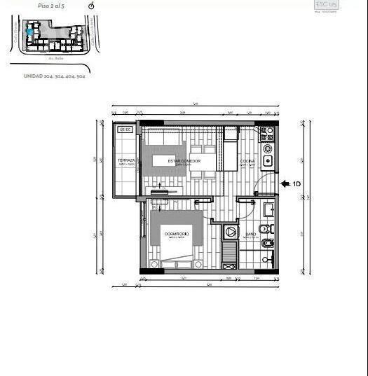 Venta de apartamento de 1 dormitorio con terraza al frente