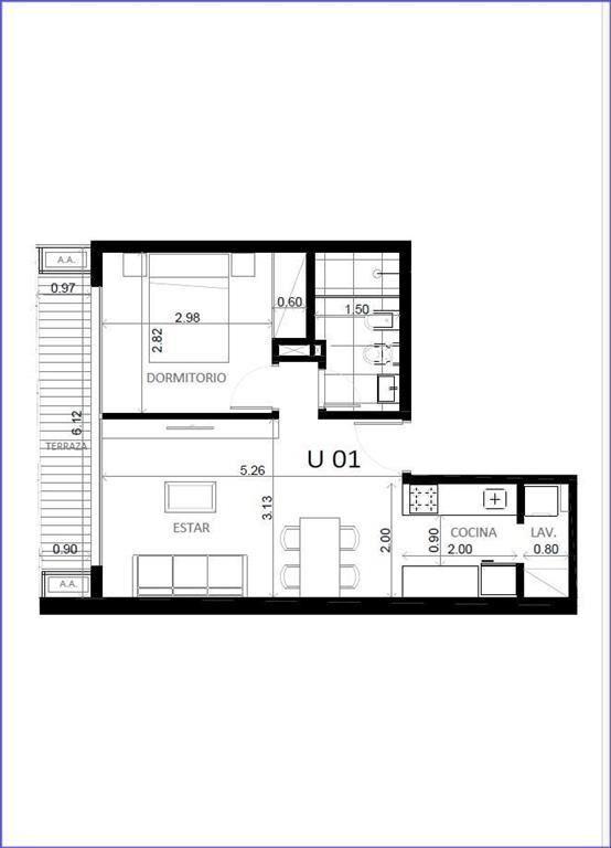Apartamento de un dormitorio en venta en Cordón Sur - 1101