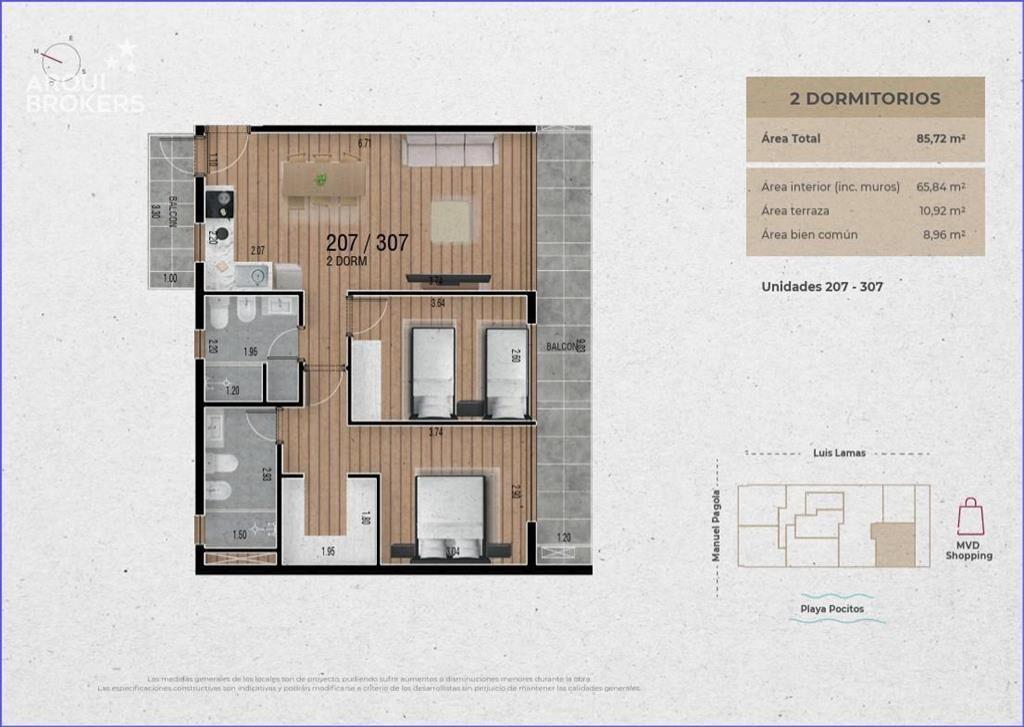 Apartamento de dos dormitorios en venta en Pocitos - 307
