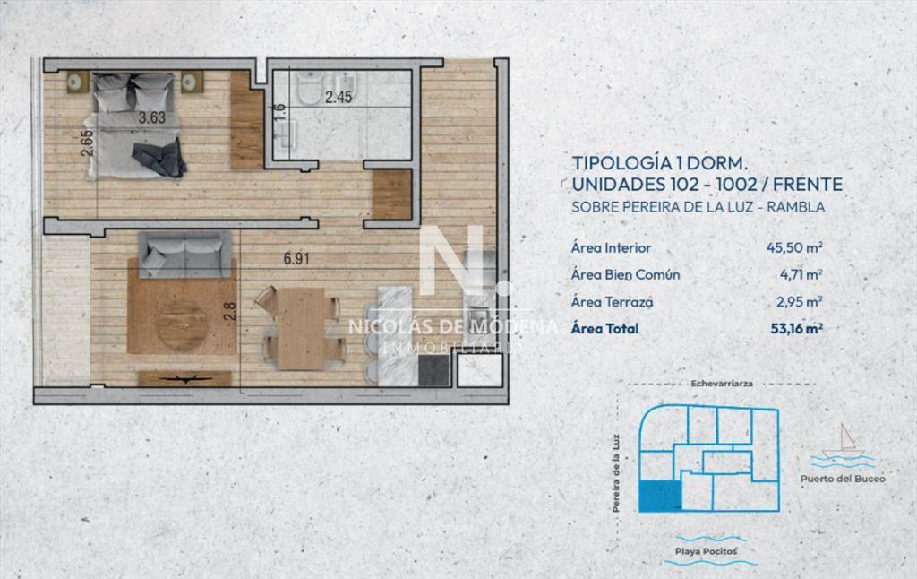Venta de apartamento de 1 Dormitorio cercano a la rambla. P