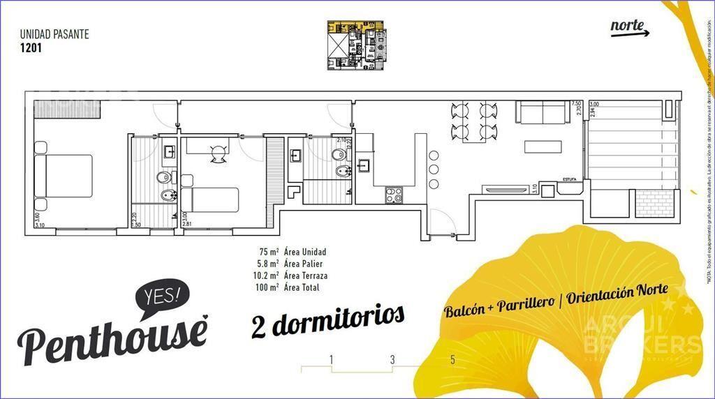 Apartamento penthouse de dos dormitorios en venta en Parque
