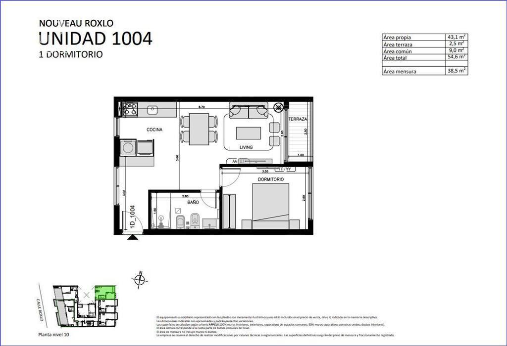 Apartamento de un dormitorio en venta en Cordón - 1004