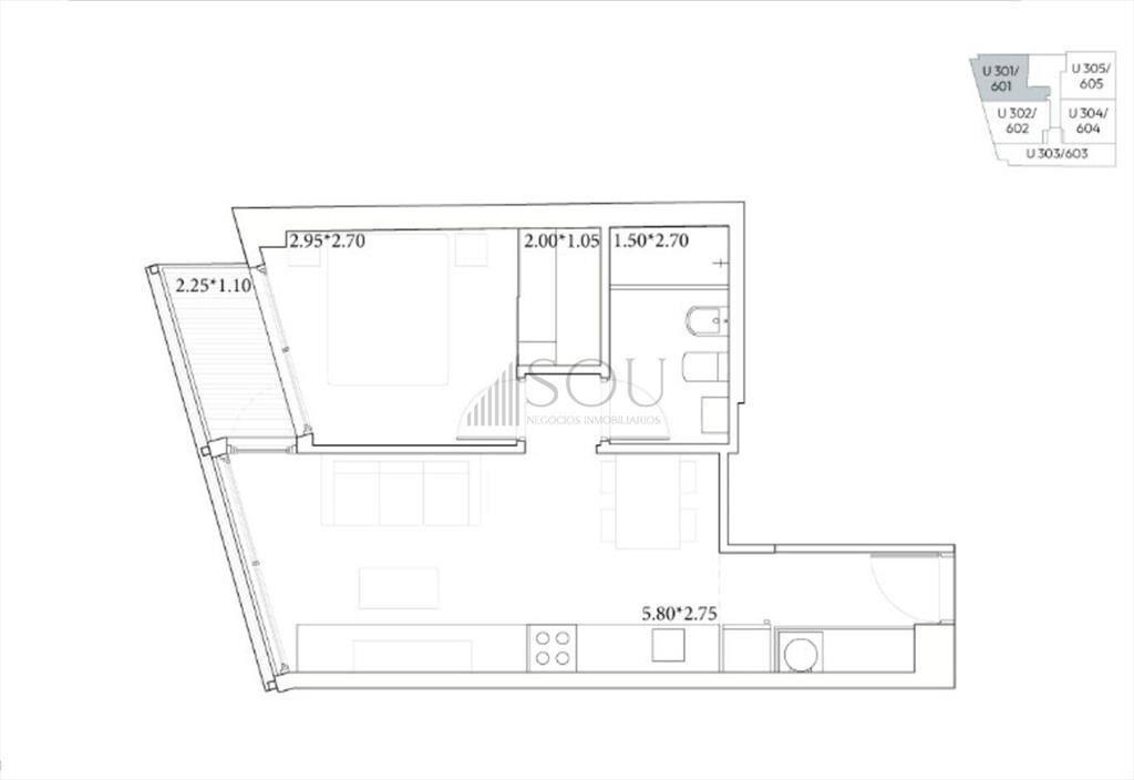 VENTA APARTAMENTO 1 DORMITORIO EN CORDÓN