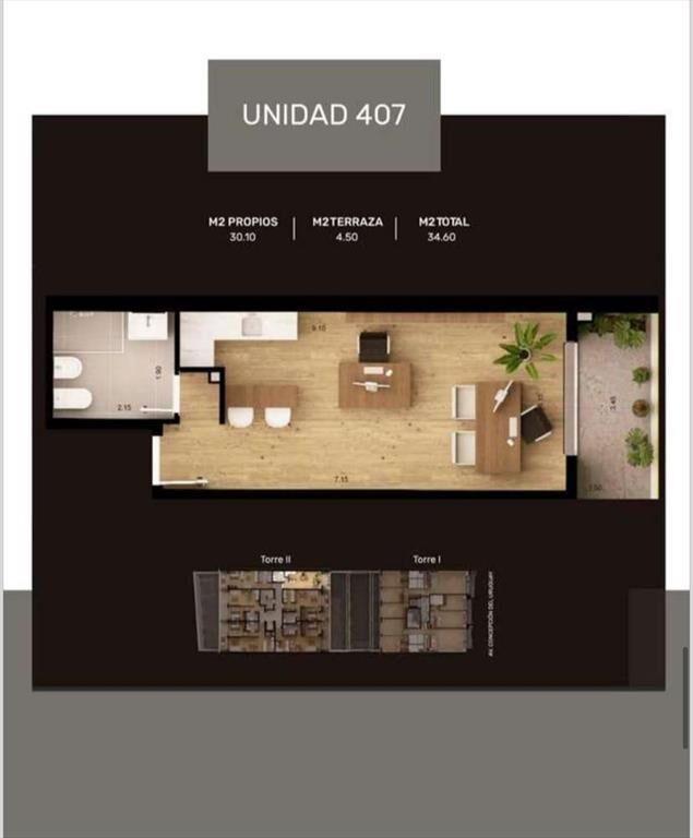 Venta apartamento monoambiente con amplio balcón. Excelente