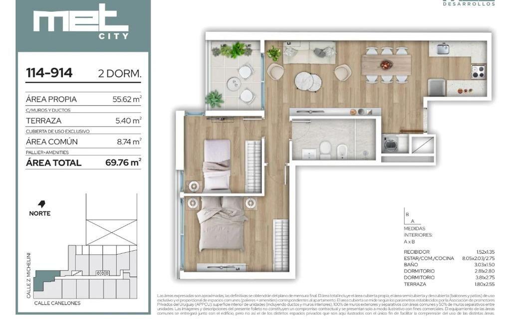 Venta de apartamento de 2 dormitorios en MET City, Centro