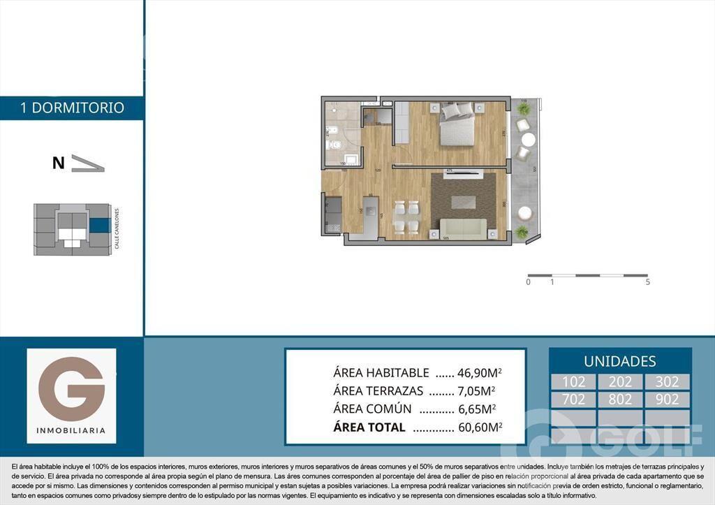 Venta de apartamento 1 dormitorio en Cordón