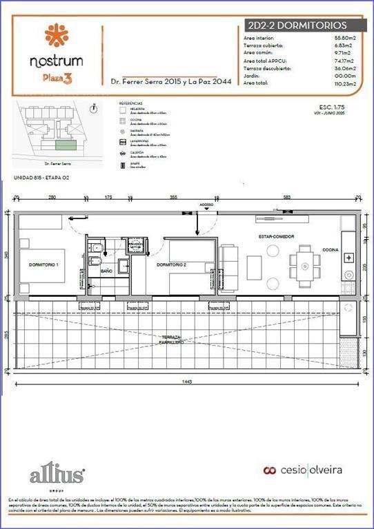 Apartamento penthouse de dos dormitorios en venta en Tres C