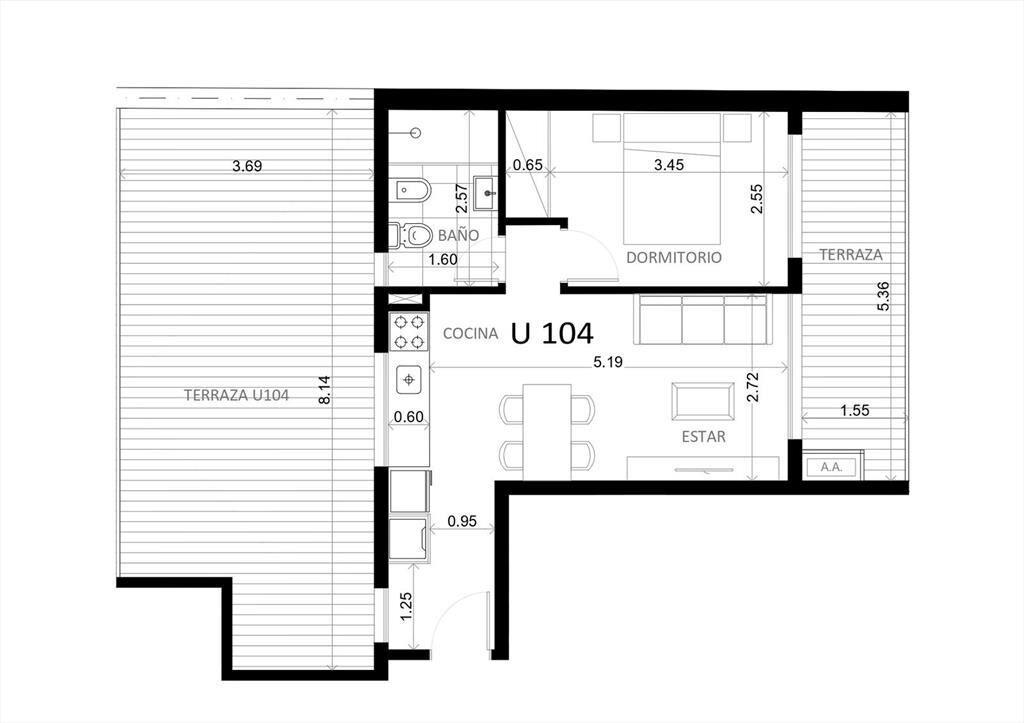 Apartamento 1 Dormitorio en Cordón