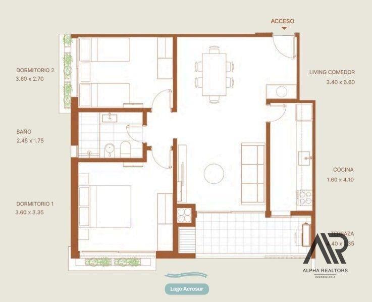 Apartamento de 2 dormitorios con terraza y vista al lago...